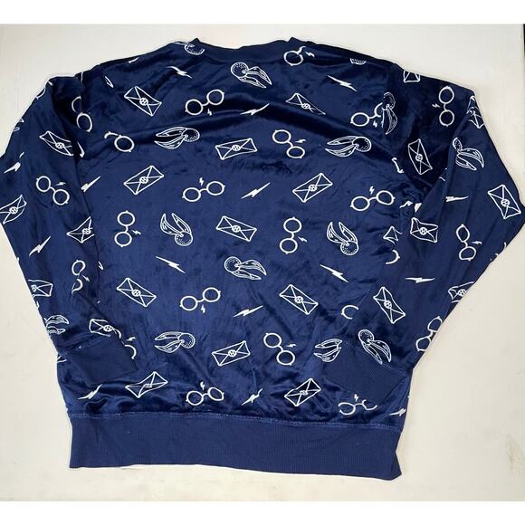 Harry Potter Wizarding World Velour Sweatshirt Sm Blue Glasses Letters Lightning - Picture 8 of 10